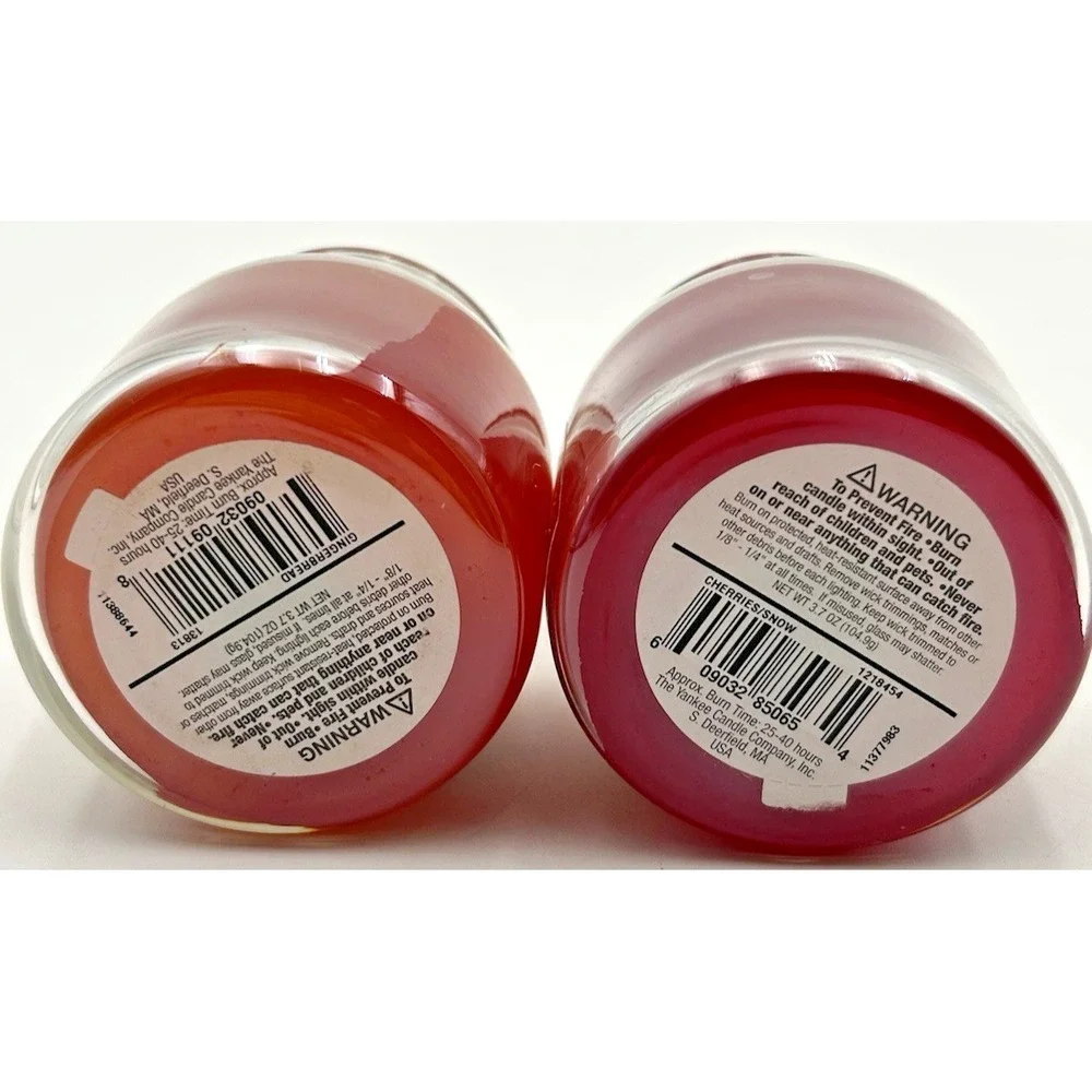 2 New Yankee Candles Small Jars‎ Gingerbread & Cherries On Snow 3.7 Oz